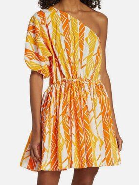SWF Women's Orange One Shoulder Printed Mini Dress Size S